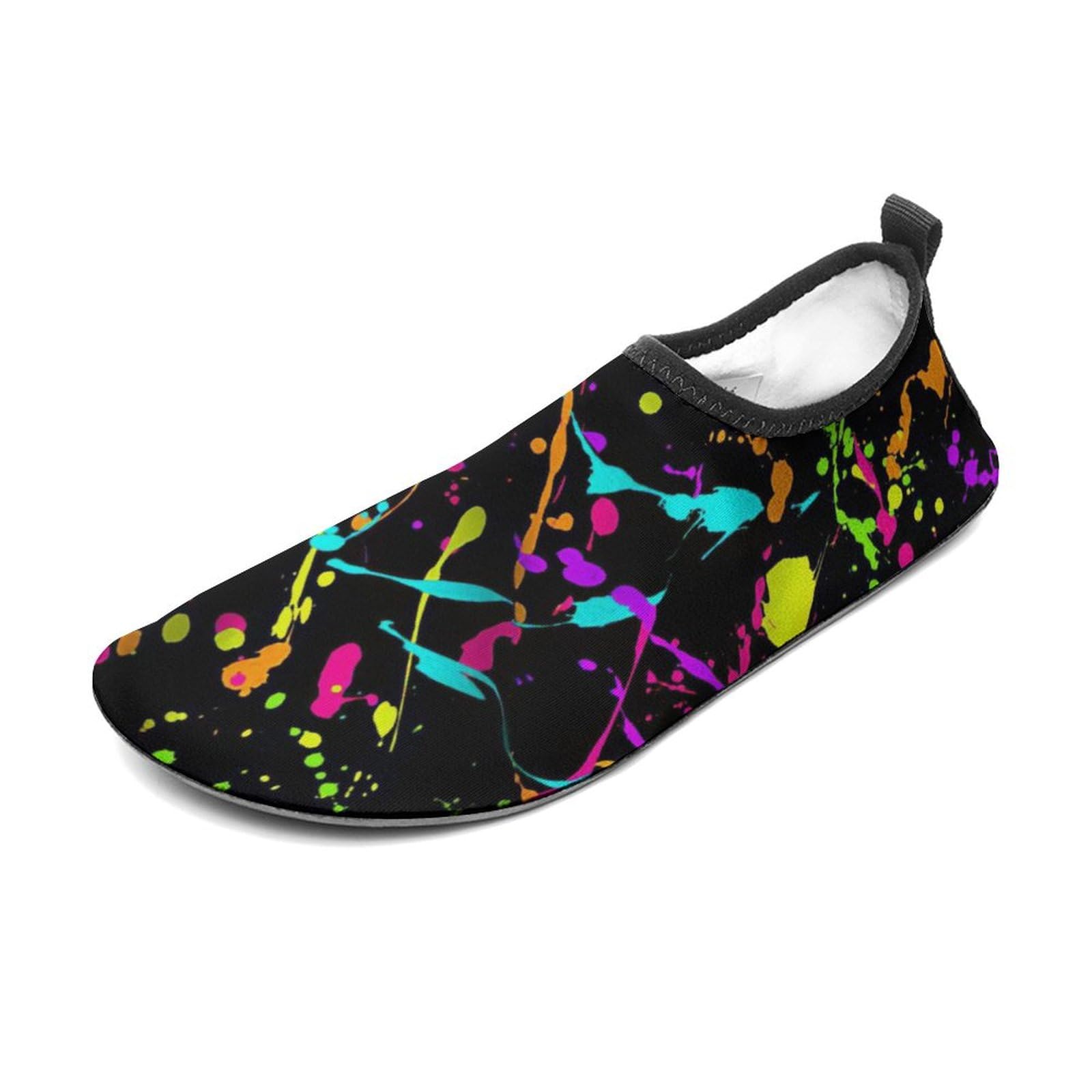 Glow in Dark Splatter Neon 2 Water Shoes Beach Shoes Aqua Socks for Women Men Swimming Yoga