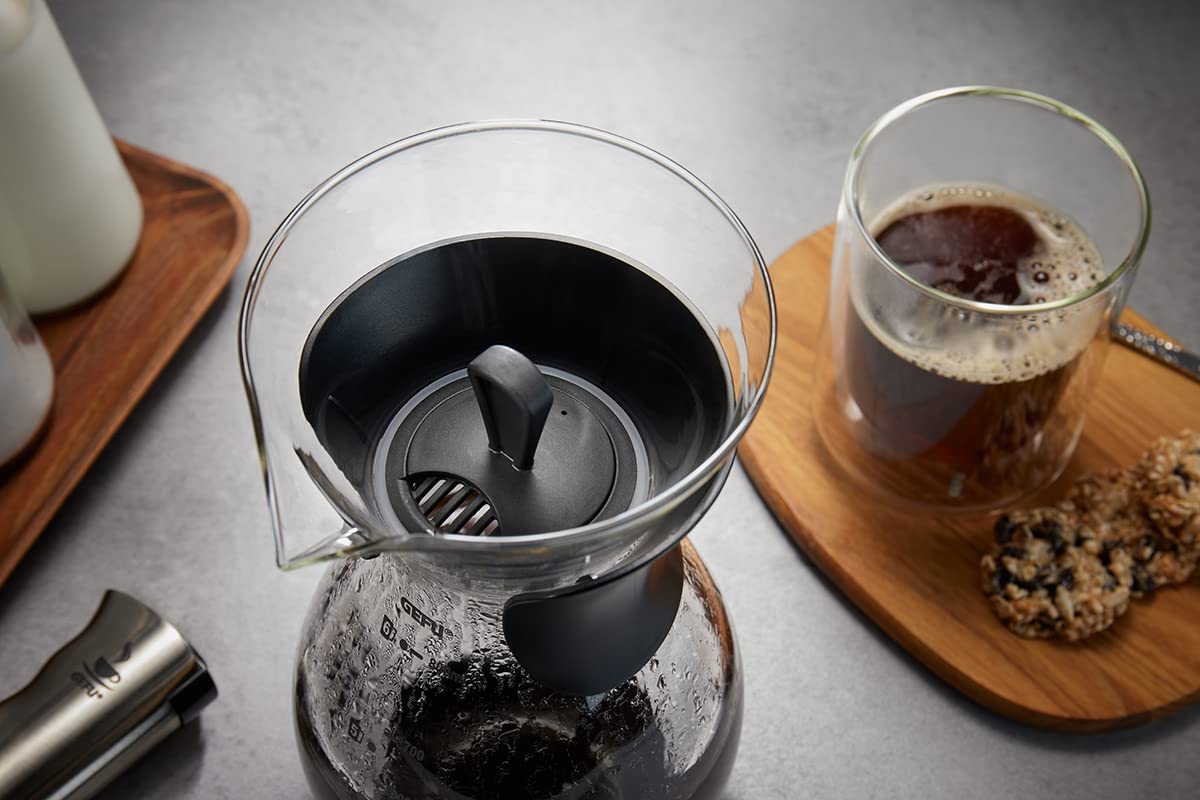 GEFU Cafetera con filtro Butio - Pour over Cafetera de cristal resistente al calor con filtro de acero inoxidable 800ml/6 tazas