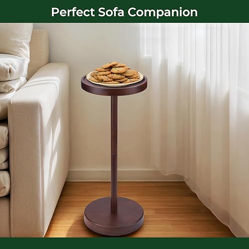 Miniatura 6 de Mesa auxiliar con pedestal de madera maciza de acacia - Mesa redonda pequeña para Martini