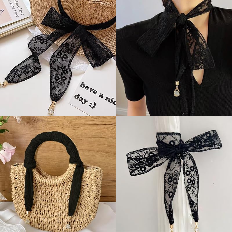 Floral Lace Head Scarf Black White Skinny Scarves Hair Ribbons Scarf French Lace Headband Costume Accessories3
