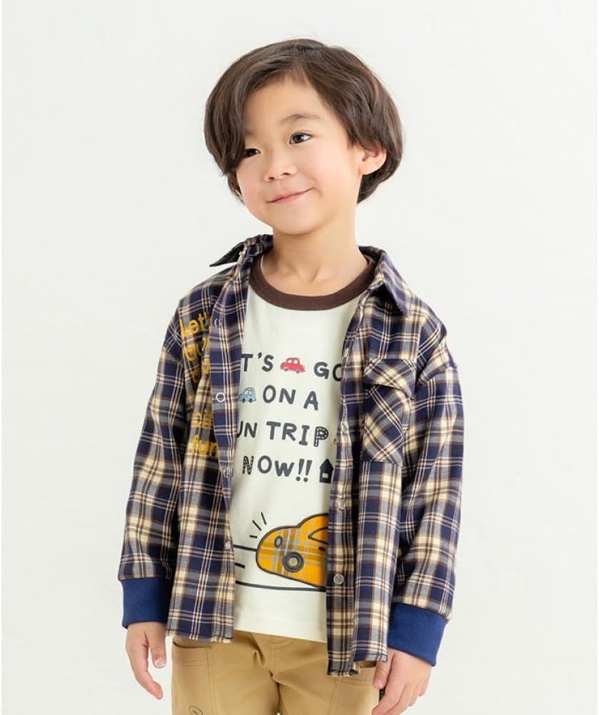 [DILASH] ディラッシュ チェックシャツ ボーイズ ユニセックス ネイビー(NB) 150