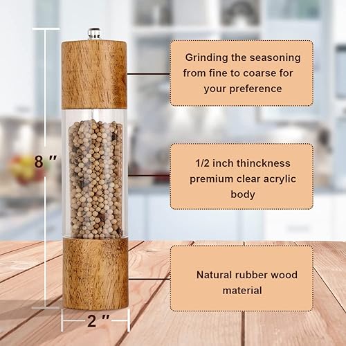 Miniatura 3 de Juego de molinillo acrílico de sal y pimienta de 8 pulgadas y molinillo de pimienta o molinillo de sal de 10 pulgadas