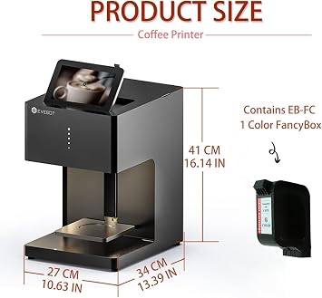 EVEBOT Colour Coffee Latte Art Machine EB-FC1 Food-Grade Coffee Printer with Camera Customized Selfie Photo Printing DIY Cake Personalized Decoration for Cafes Museums, Color FancyBox - Black