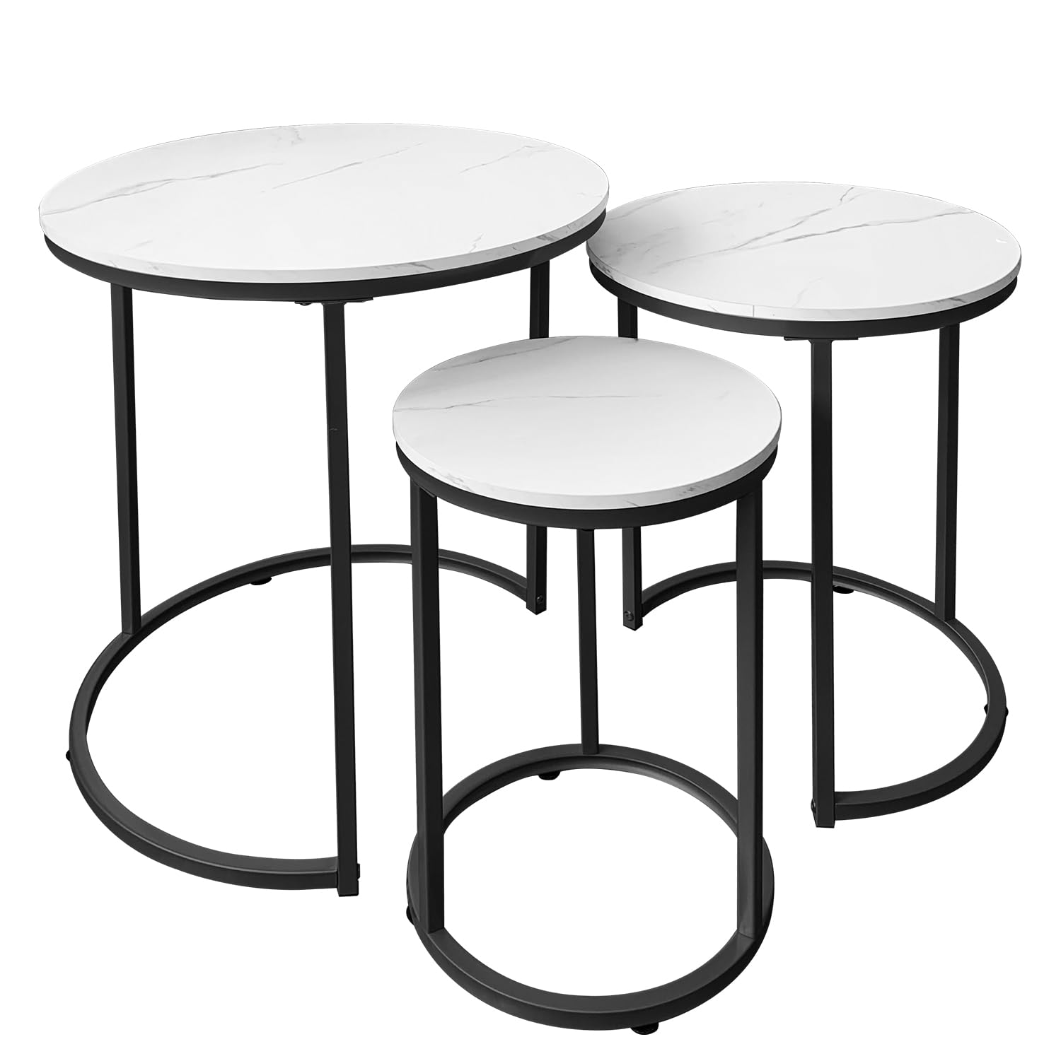 at-valy nesting tables coffee table set of 3,round side table small accent table for living room,bedroom apartment (black)
