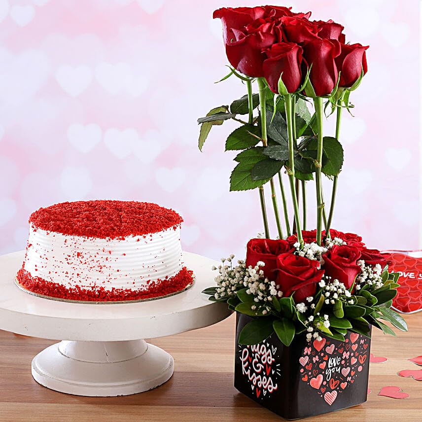 Red Velvet Cake Love You Red Roses Combo-image-21