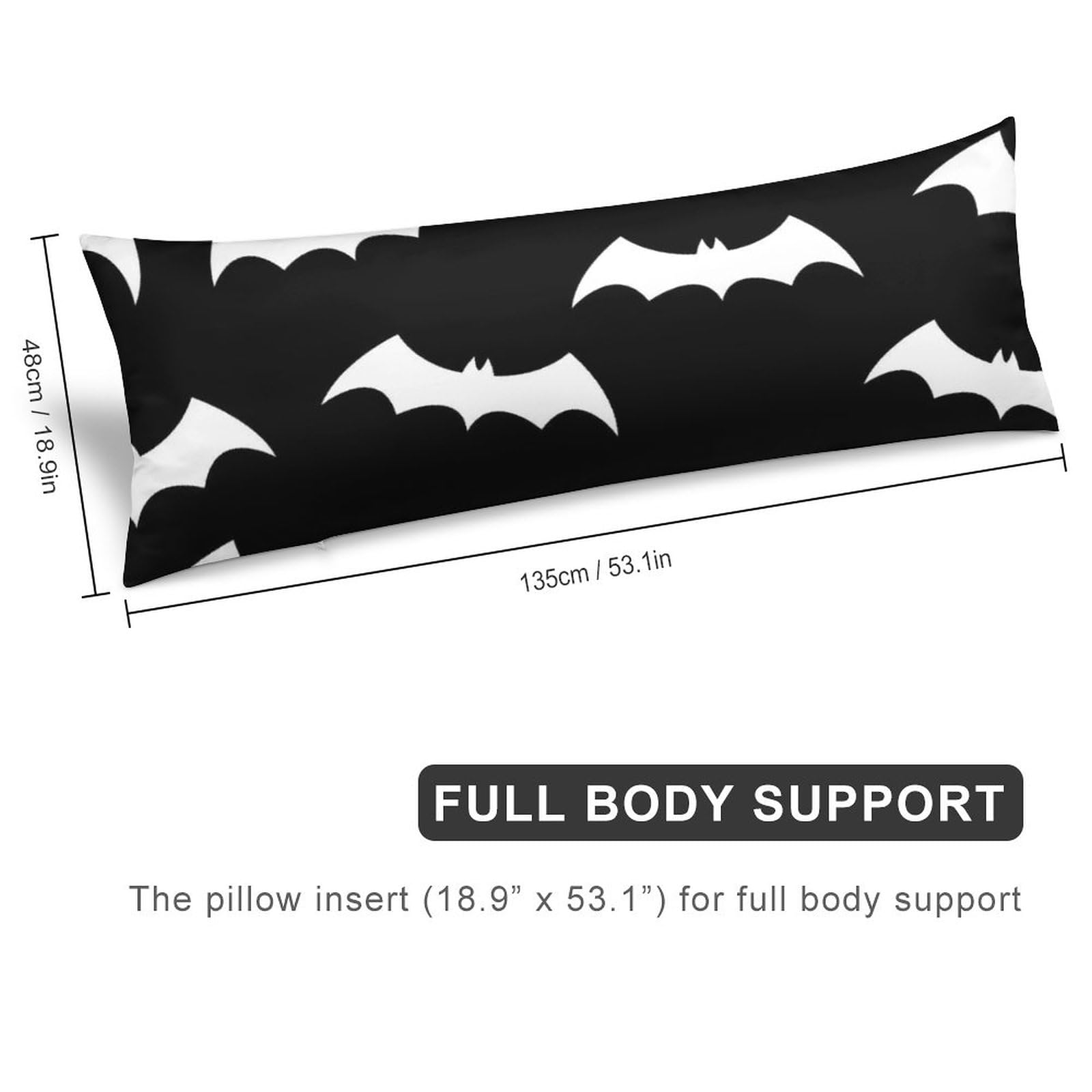 MEIKKO Body Pillow Cover Soft Bat Pillowcases with Zipper 20X54 Inch Long Pillow Protector Full Body Pillow Case Covers for Bed,Couch,Home Gifts.