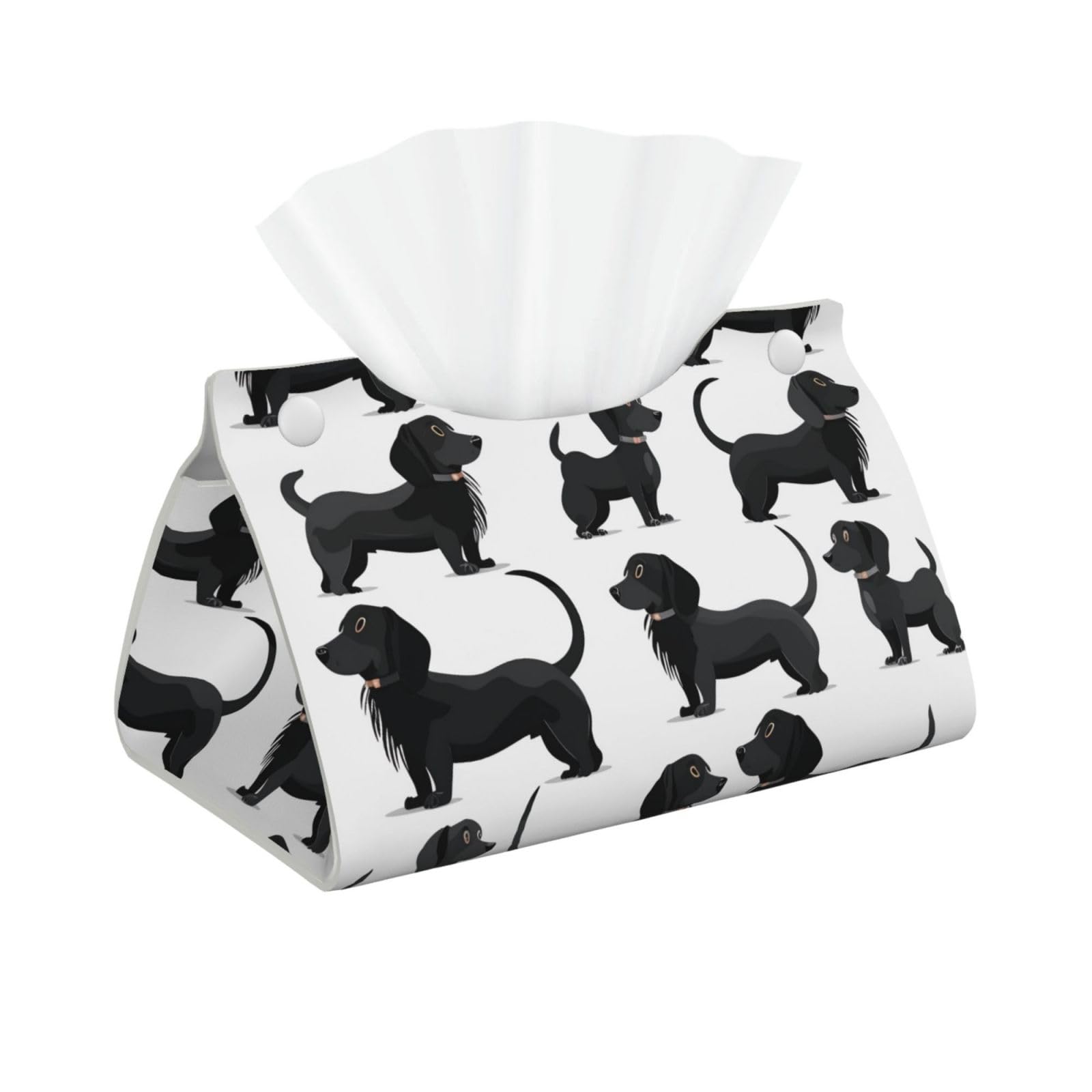 Black Dogs Dachshund Dog Print Tissue Box Cover Foldable Tissue Storage Box Leather Tissue Cube Box Holder for Living Room Bedroom Office Car Home Decor