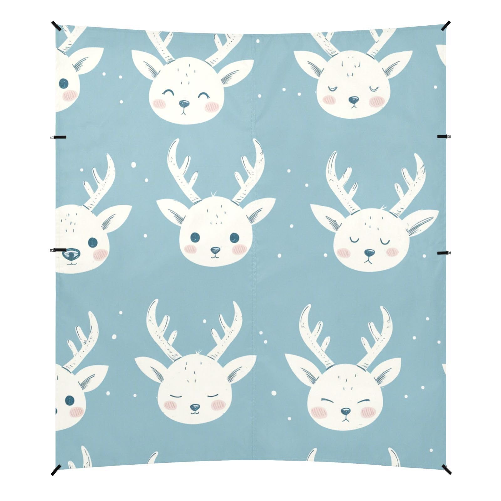 Chic Reindeer Faces Blue Beach Tent & Canopy UPF50+ Waterproof Outdoor Sun Shade with Sturdy Poles, Sandbags and Shovel for Camping, Picnics, Backyard