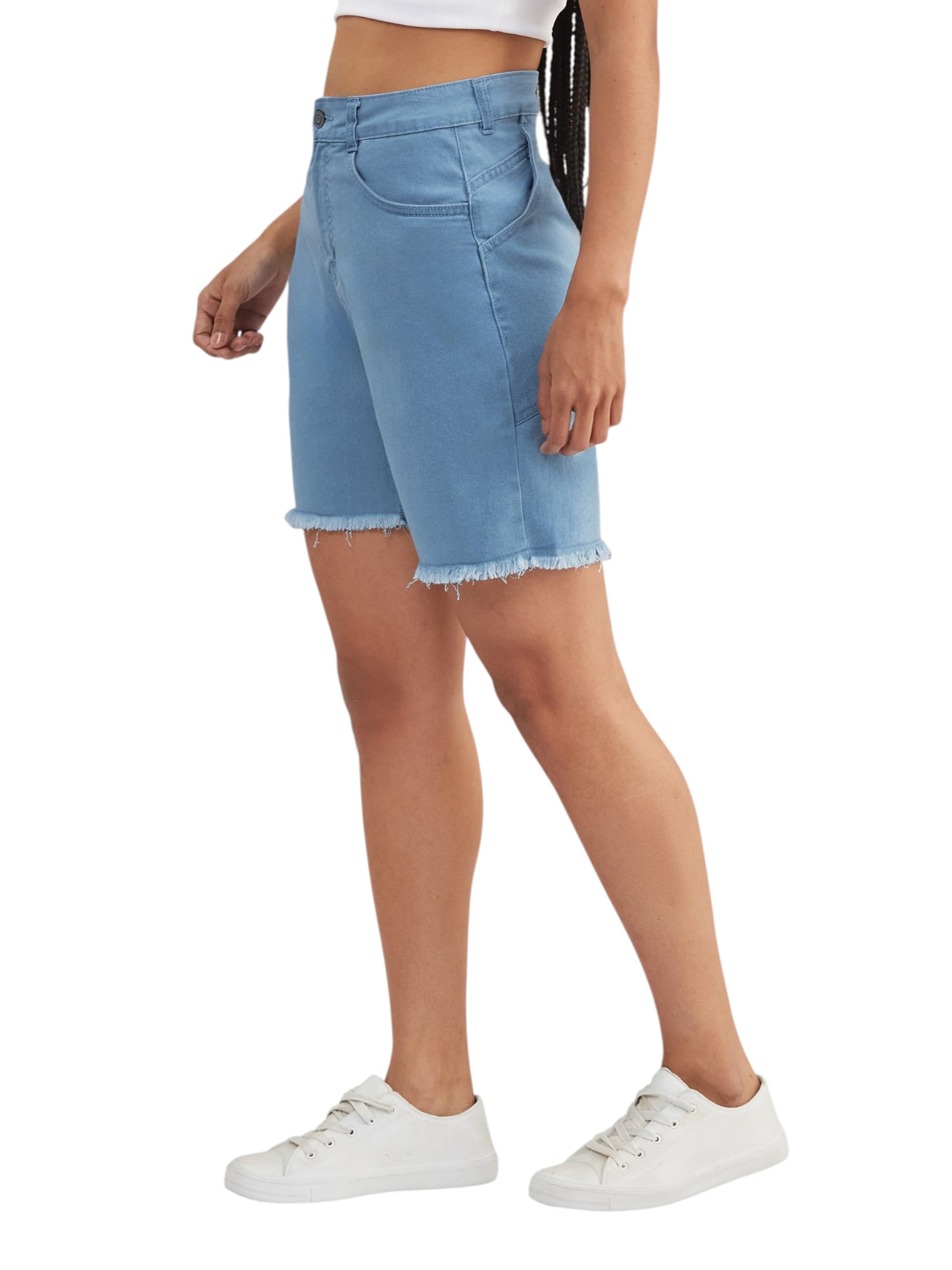 dolce crudo Women's Regular High-Rise Above Knee Stretchable Denim Shorts-picture-25