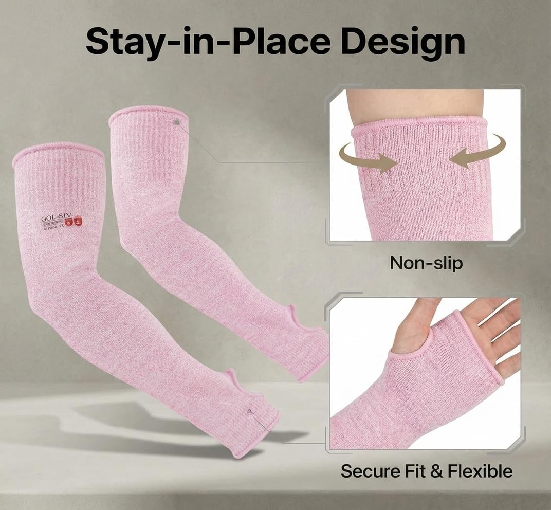 Arm Protectors For Thin Skin And Bruising, Cut Resistant Sleeves For Men Women, A5 Level Pink Arm Sleeve For Gardening (Pink, 17.7 In) - Image 5