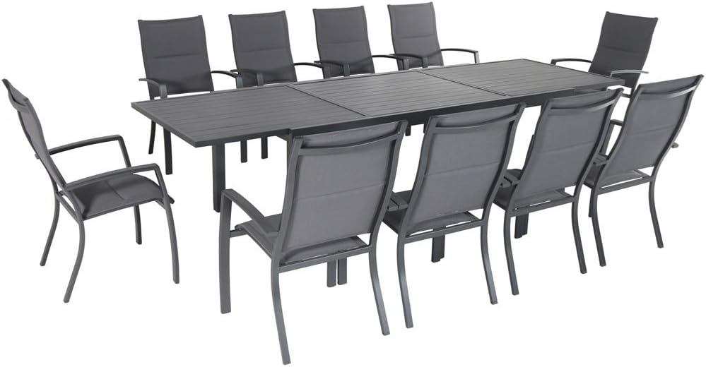 Hanover Naples 11-Piece Outdoor Dining Set | Aluminum 40" x 118" Expanding Patio Table with 10 High-Back Stackable Sling Chairs | Modern, Comfortable, and Weather-Resistant | NAPDN11PCHB-GRY : Patio, Lawn & Garden