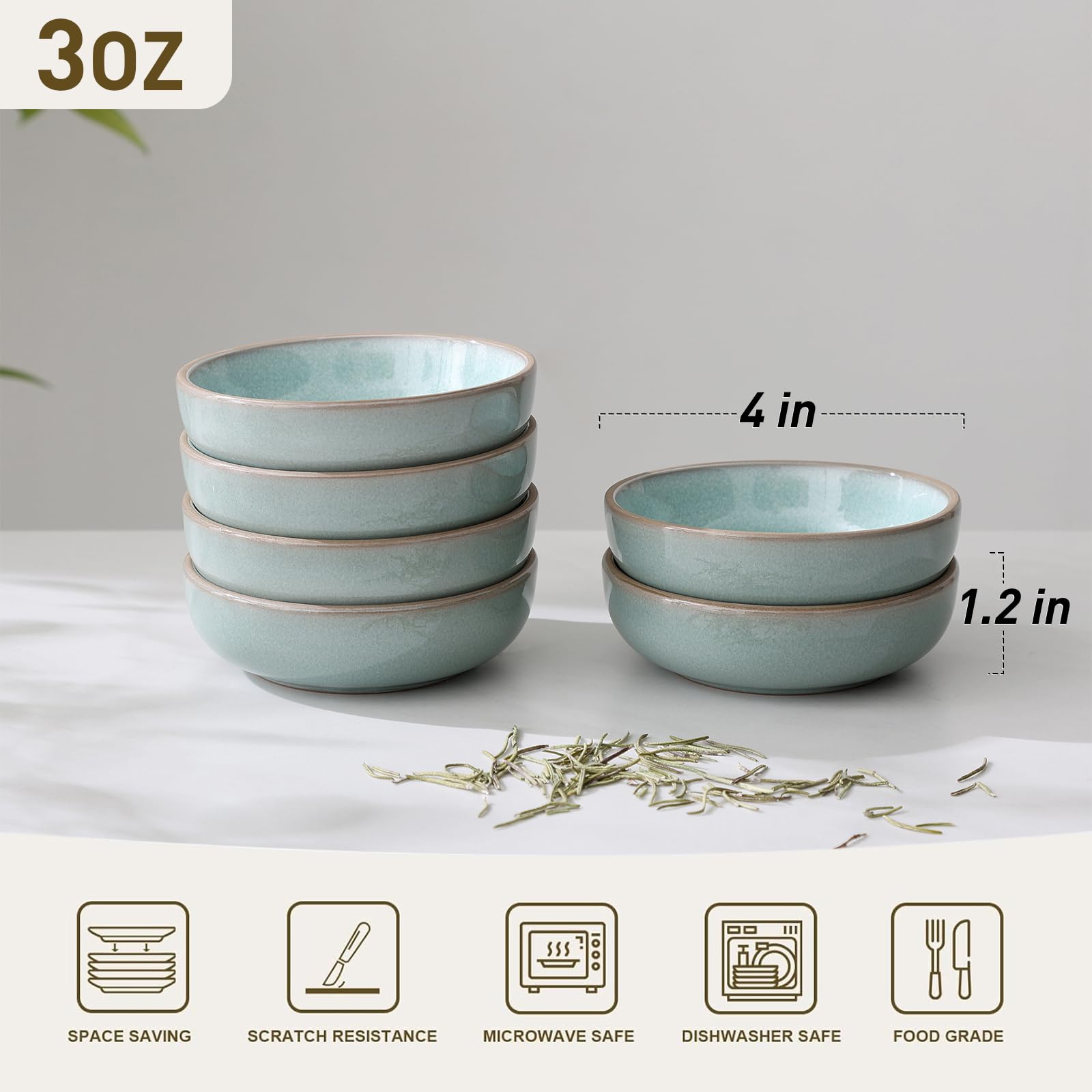 famiware Lot de 6 bols à sauce soja en céramique naturelle, 85 g, petits bols de service pour plats d'accompagnement, condiments, sushis, apéritifs, desserts, verdure