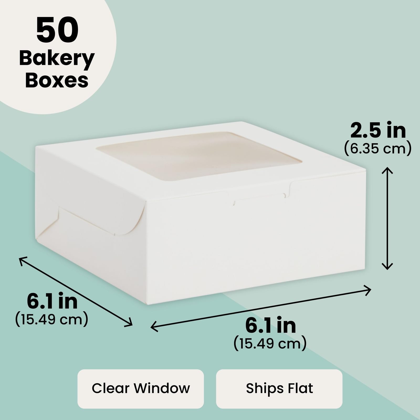 Juvale - Caja para repostería con ventana (15,2 x 15,2 x 6,3 cm, 50 unidades), color blanco