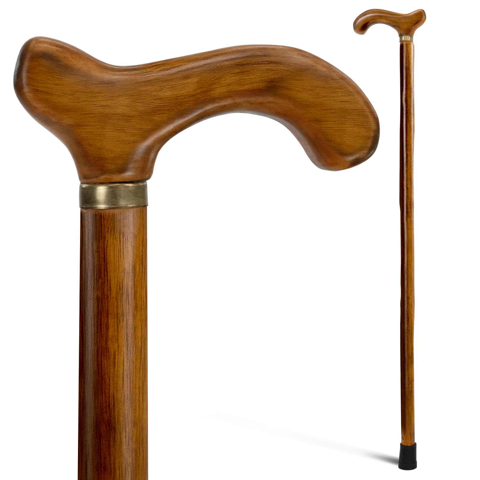 Brown Vive Wooden Walking Stick Cane - for Men, Women, & Seniors - 36 Inch Single Point Rubber Tip with Willow Handle - Ergonomic Grip for Balance & Stability - Lightweight Elderly Assistance Product