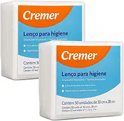 Lenço para Higiene Corporal Cremer Toalha Descartável Adulto e Infantil 30x28cm Uso Hospitalar Banho no Leito Toque Macio Hipoalergênico (2 Pct - 100 Lenços)