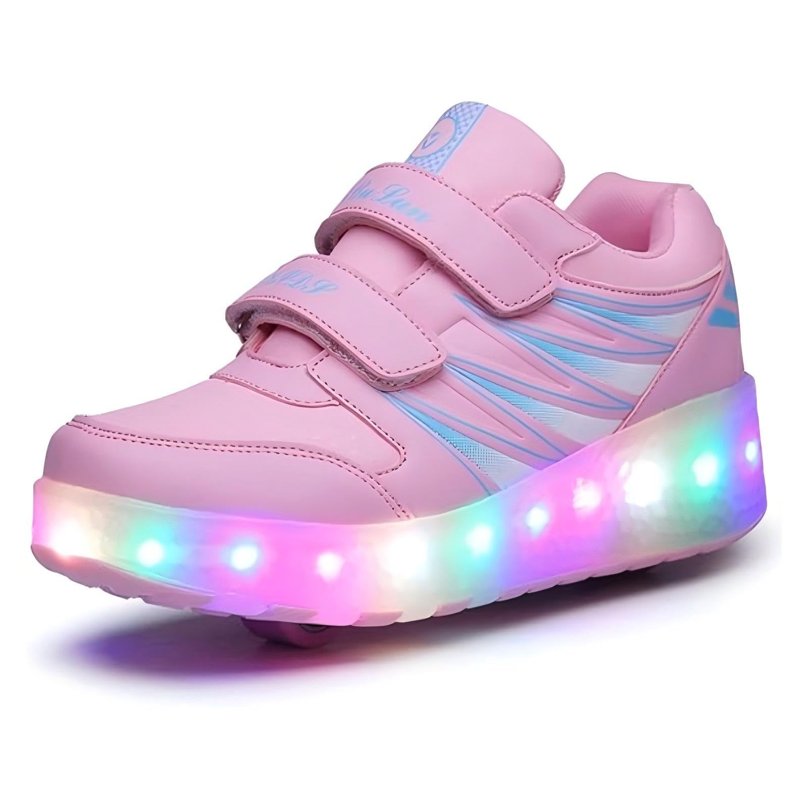 Niños Zapatos con ruedas LED Brillante Zapatillas con USB Recargable Doble Rueda Exterior Monopatín