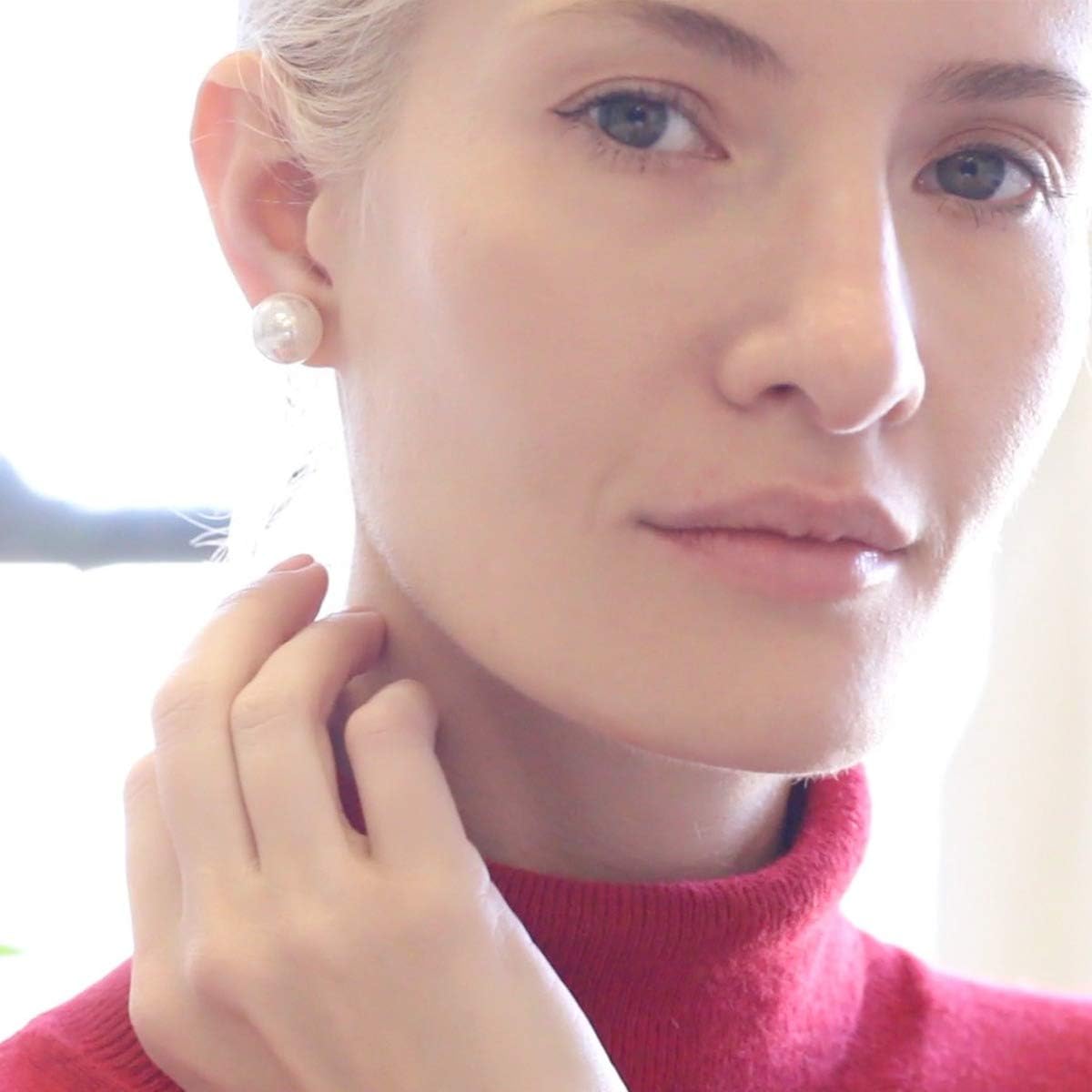 Big Simulated Pearl Earrings for Women - Oversized Classic Faux Round Large Ear Studs, Hypoallergenic and Safe for Sensitive Ears - Image 5