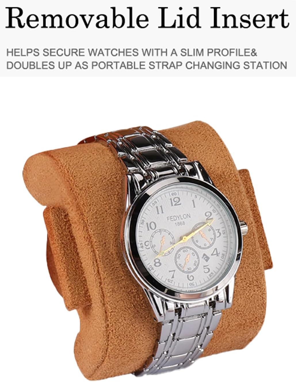 3 Watch Travel Case, Leather Trave Watchl Case for Men and Travel Box, Hexagonal Watch Roll, Accommodating Watches 50mm, Gift Idea (orange)