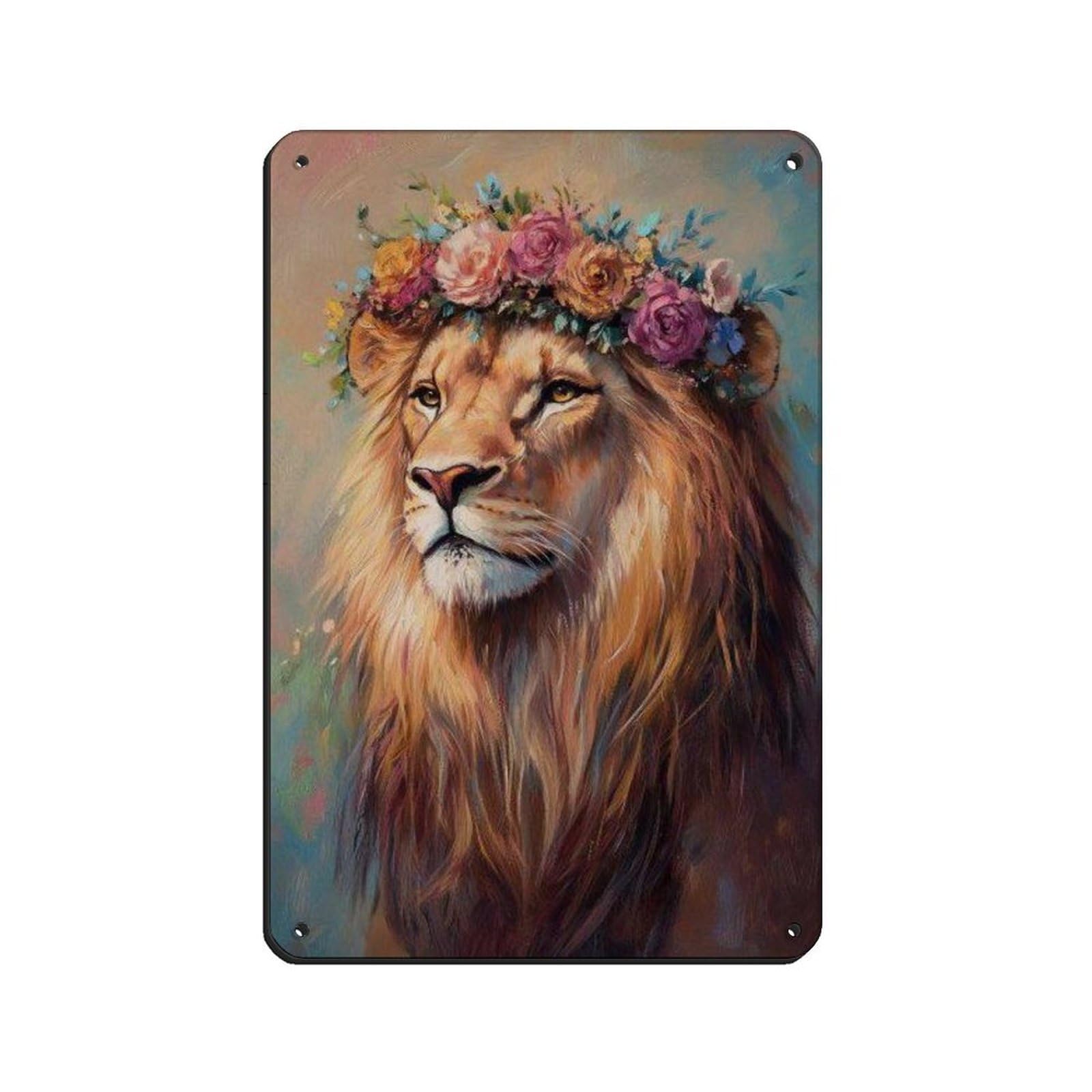 Lxwnze 20L X 30W Cm Majestic Lionwith Flower Crown Tin Sign Vintage Metal Pub Club Cafe Bar Home Wall Art Decoration Poster Retro 8X12inch(20X30cm)