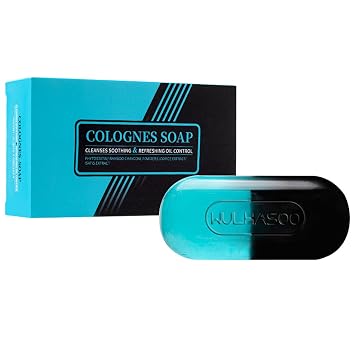 T-shin Colognes Scented Botanical Soap Bar,100G Handmade Bicolour Bamboo Charcoal Powder Clean Toning Scented Bath Soap Gift for Men,Face Body Moisturizing Artisanal Soap with Blistering Net