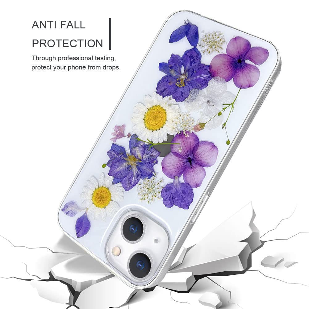 Custodia Per IPhone 14 Abbery Con Fiori Secchi E Brillantini - Silicone Trasparente, Protezione Fotocamera, Donna - 4