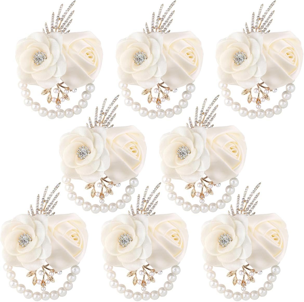 Bride Bridesmaids Rose Wrist Corsage Girls Ladies Accessories,Wrist Flower for Prom, Homecoming Dinner Parties, Weddings. (8, Ivory)