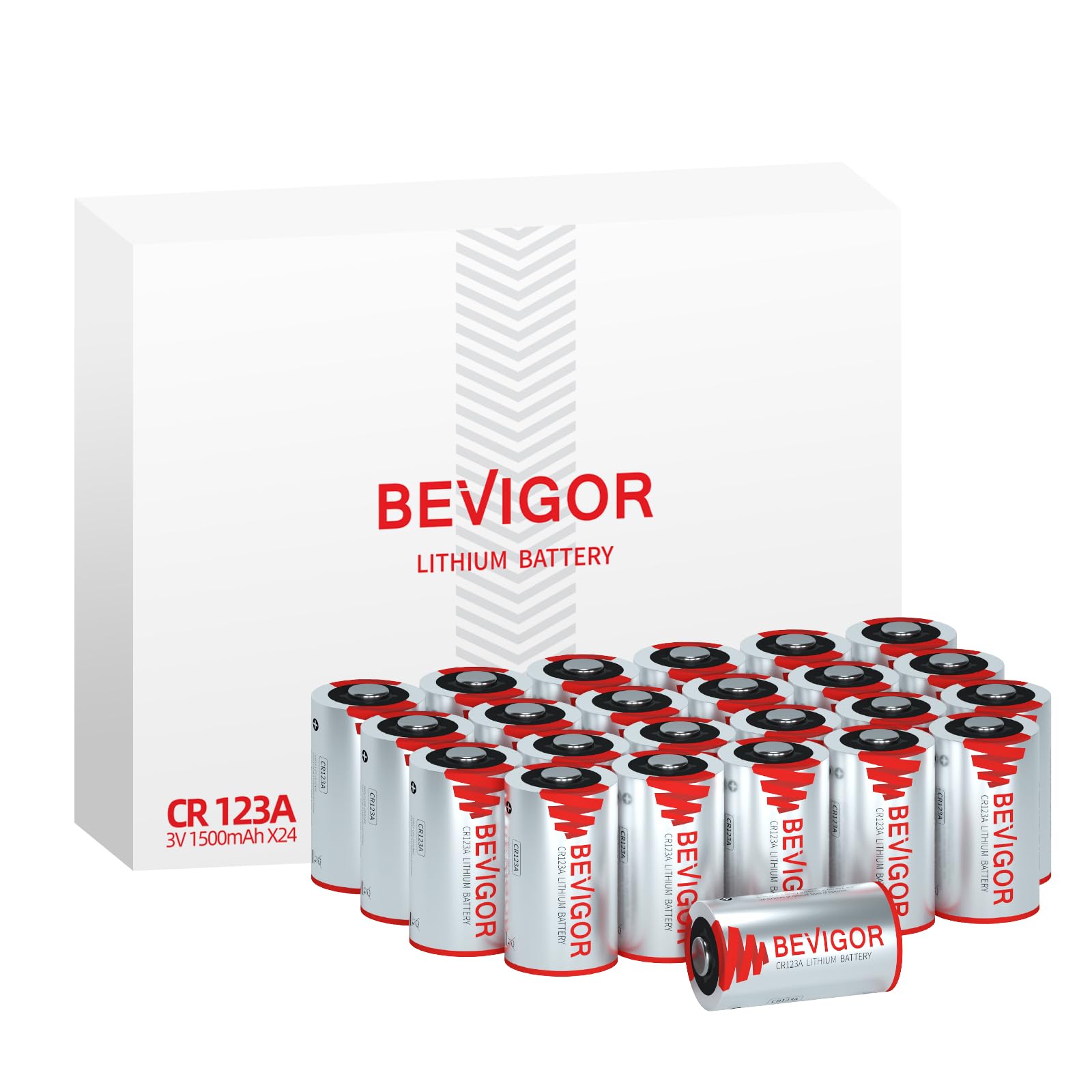 BEVIGOR CR123A 3V Lithium Batteries 24 Pack,1500mAh Photo Lithium Battery, for Flashlight and Security Device, Non-Rechargeable【Package Updated】
