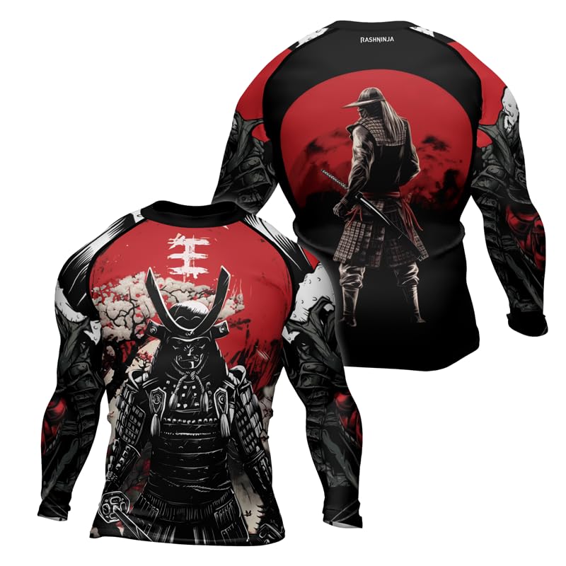 Samurai MMA Compression Rash Guard Shirt Men’s Long Sleeve Baselayer Skin Performance Shirts for BJJ Training