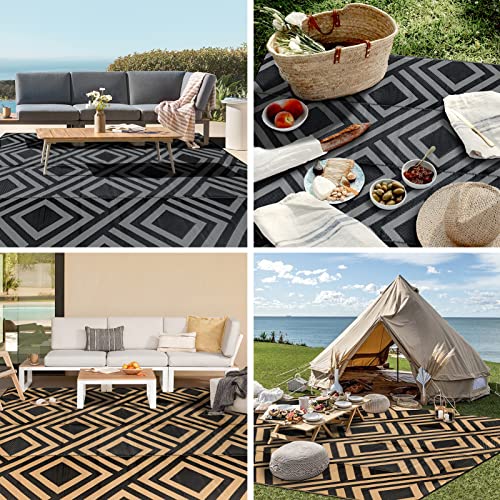 Ashler Outdoor Plastic Straw Rug Waterproof for Patio, Clearance Reversible Camping Mats, 5x8 Large Outdoor Area Rugs with Carrying Bag, for RV, Picnic, Backyard, Indoor, Dark Grey - Image 6