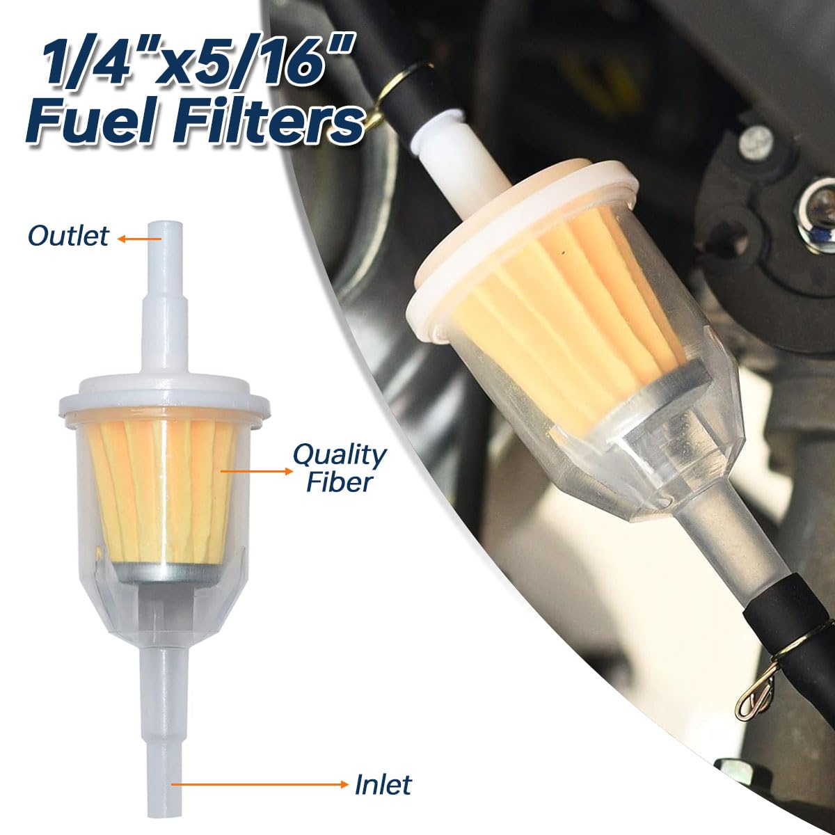 Set 6 Filtri Carburante In Linea Per Moto E Piccoli Motori - Adatti Per Tubi Da 1/4" O 5/16", Trasparenti Con Alloggiamento In Plastica E Attacchi In Metallo, 10x3.4cm