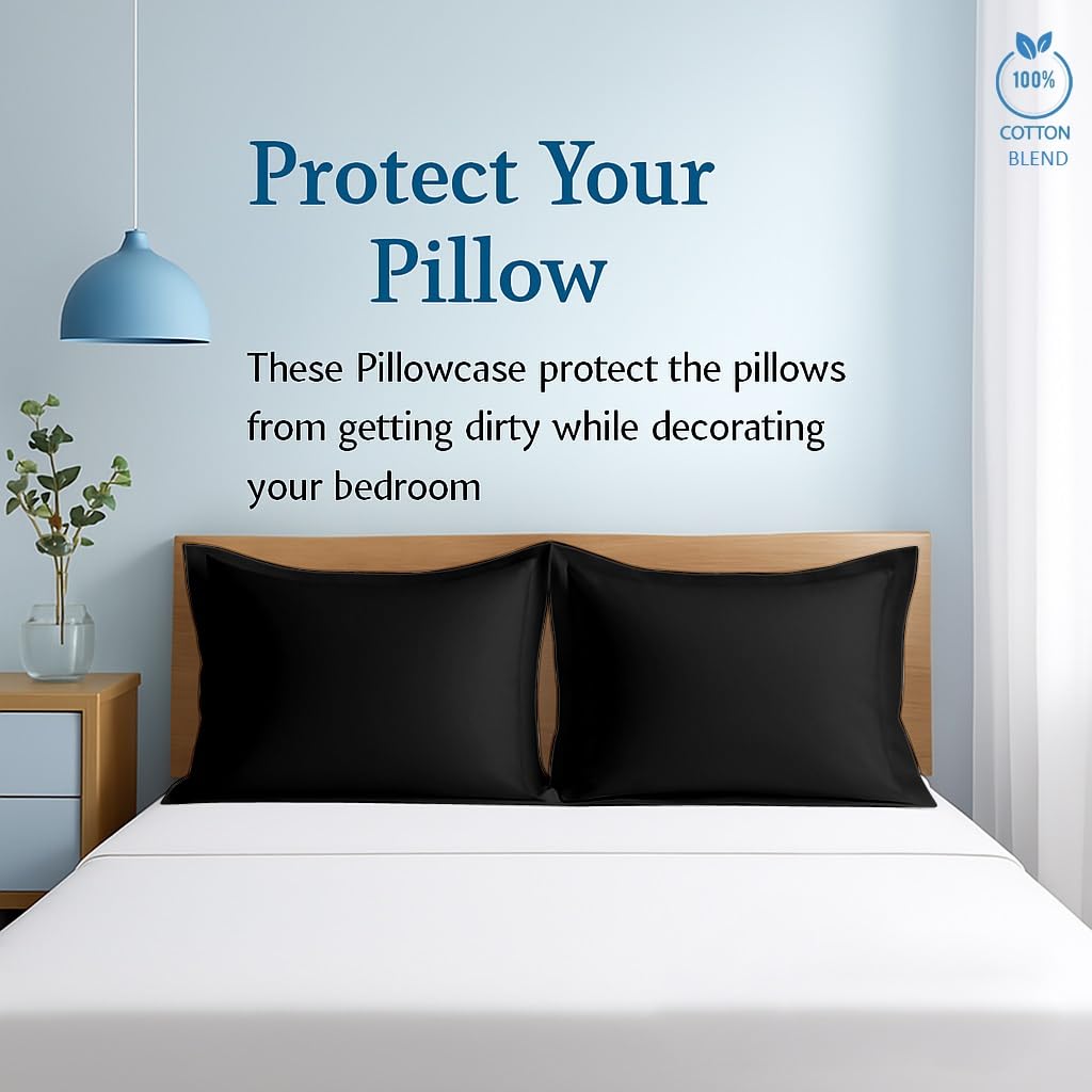 Comfort Beddings Premium Quality Pillowcases 100% Cotton Blend Oxford Pillow Cases Pack Of 2 - Black (Extra Large Size 56 x 79 CM) - Image 3