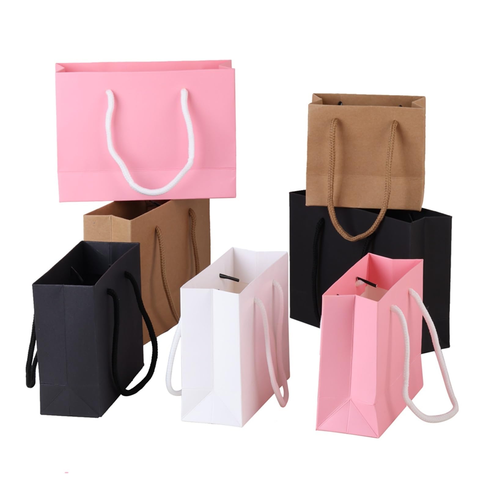10 Uds. Bolsas pequeñas de regalo Kraft Color negro, blanco y rosa con asas cuerda for envolver regalos fiesta, bolsas embalaje papel Para Fiestas(White,13x19x6cm)