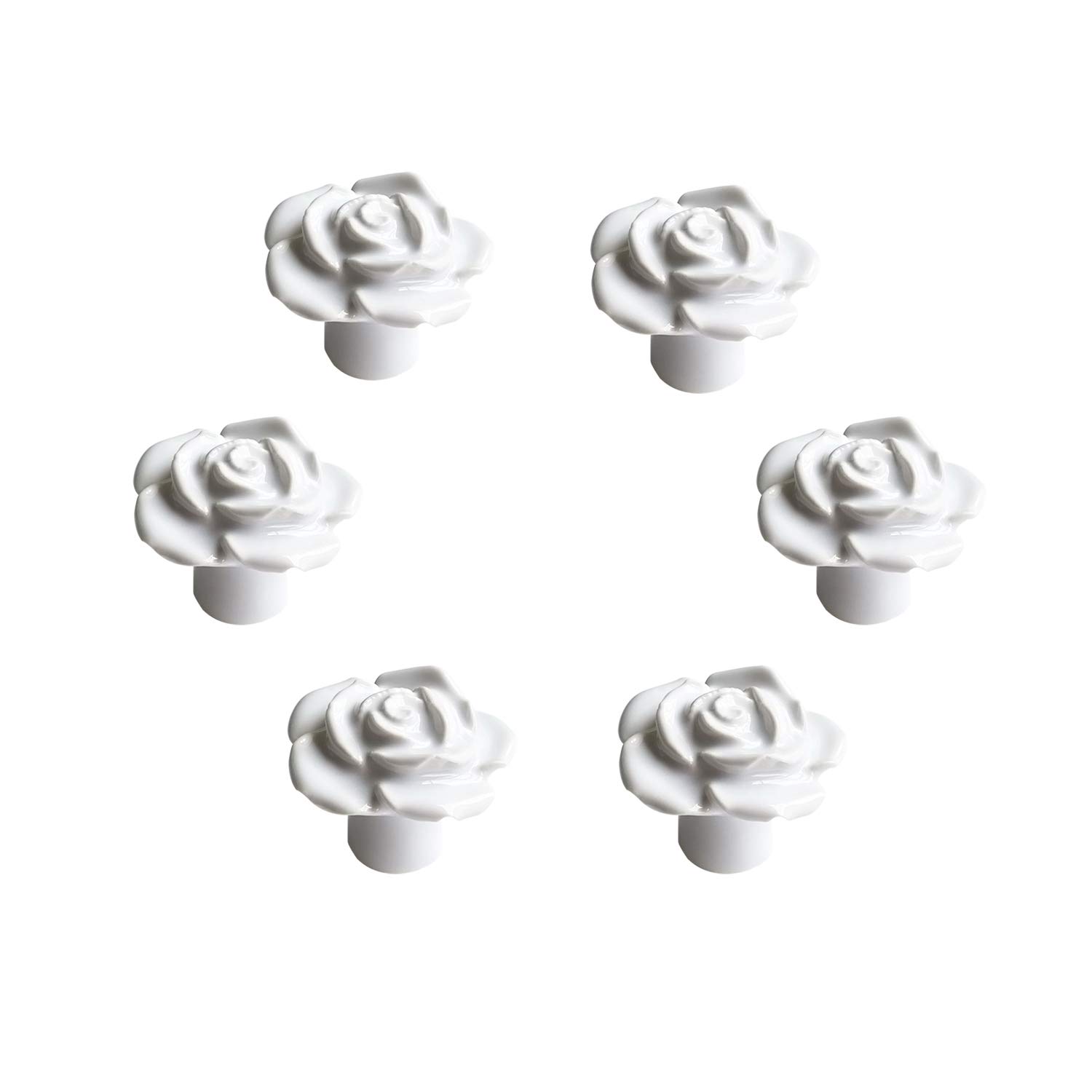 ZILuckySet of 6 Ceramic Rose Flower Cabinet Knobs, Love Theme Retro Style, Drawer Pulls Handles for Dresser Cupboard Wardrobe Cabinet Kitchen Decor (White)