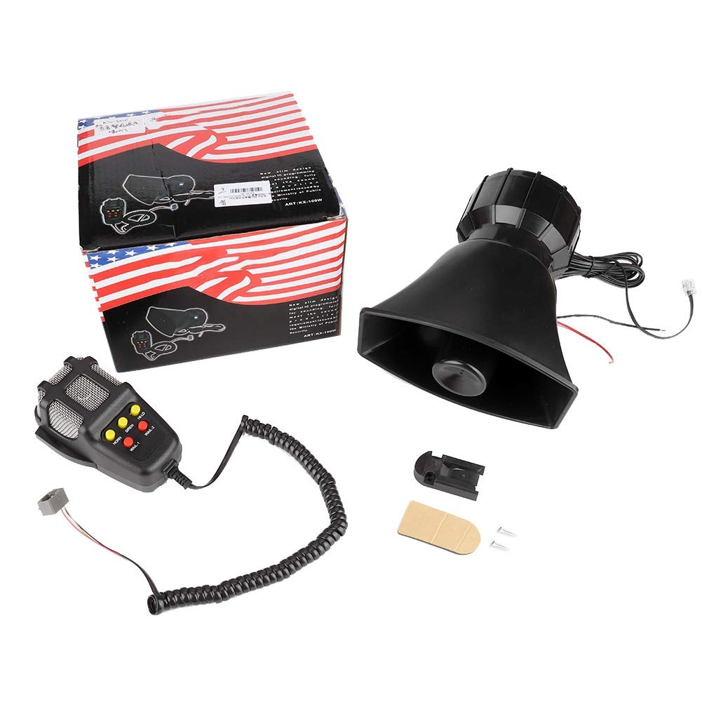Suuonee Car Alarm Horn, 115-130db 12V Universal Super 5 Tone Warning Alarm Siren Horn Speaker with Mic