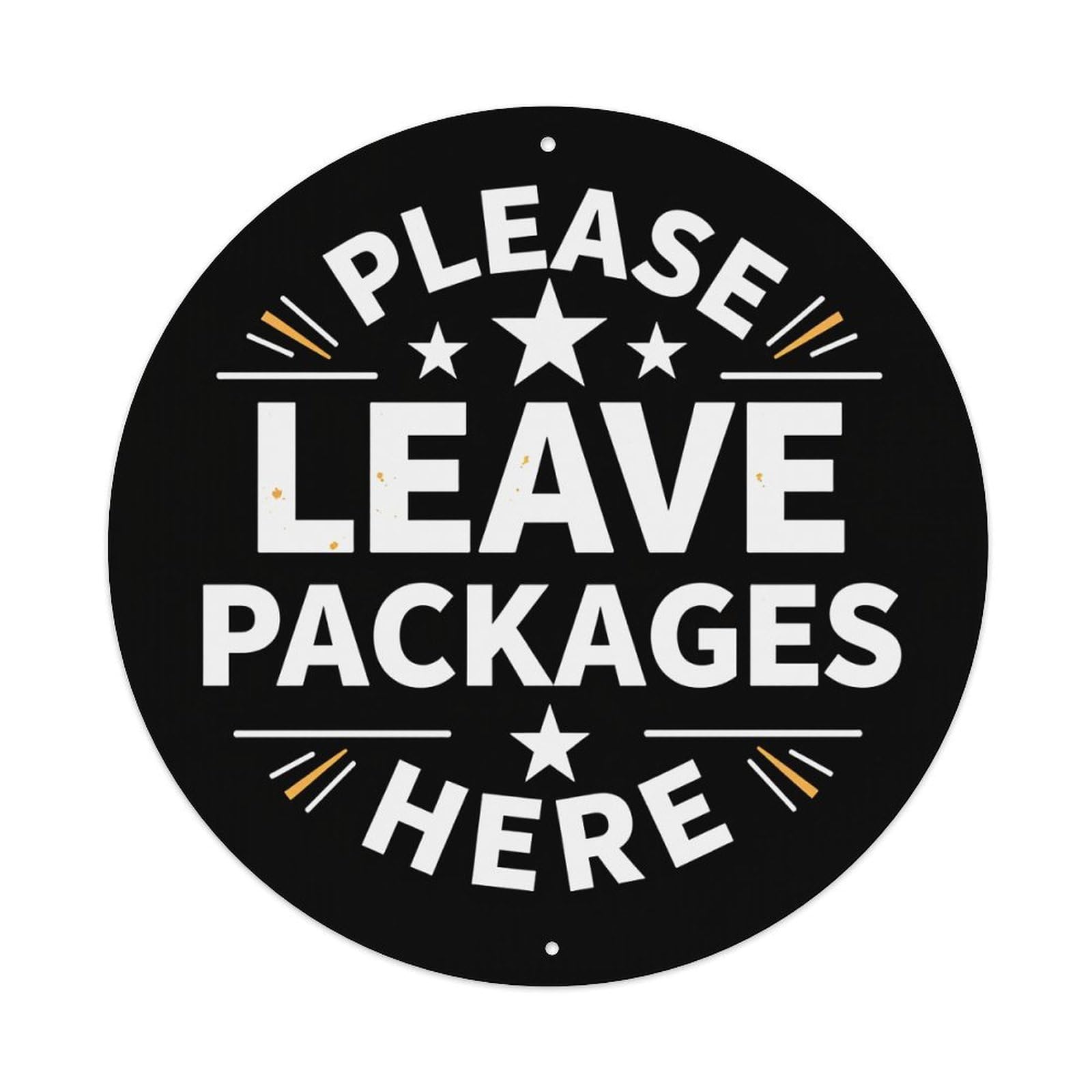 Please Leave Packages Here Star Design Round Vintage Tin Sign,Retro Wall Art,Metal Poster for Home, Bar, Garage, Cafe, Rustic Indoor & Outdoor Decor, 8x8 Inches