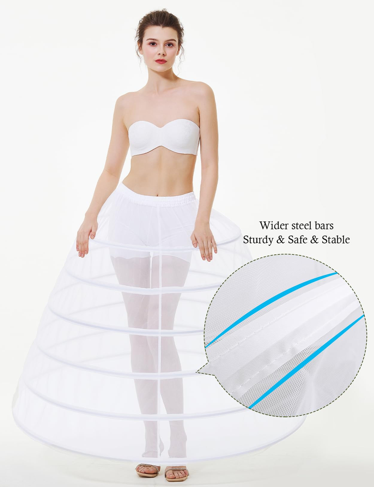 BEAUTELICATE Cancan Mujer Crinolina Enaguas para Vestidos Faldas Novia Halloween Carnaval Blanco 6 Aros