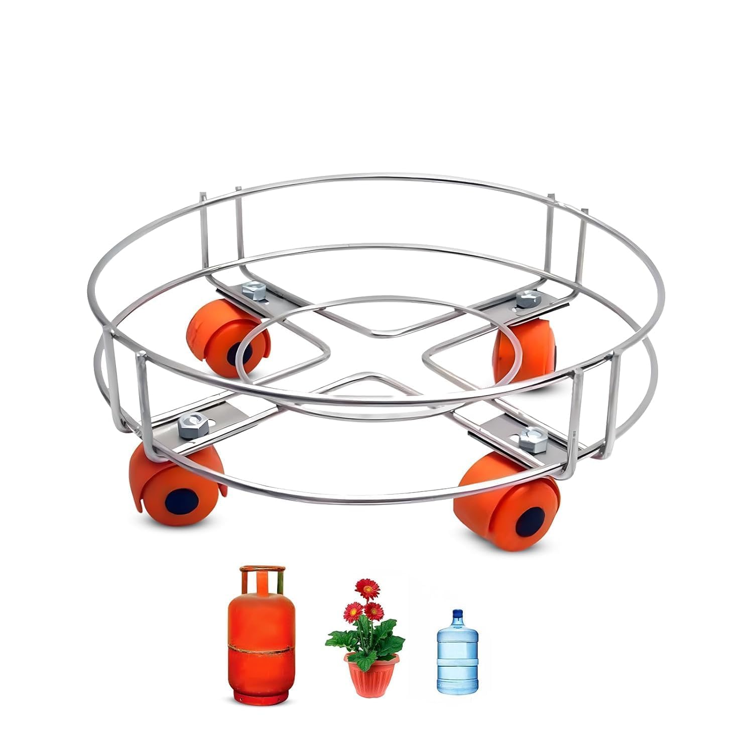 PANCA Gas Cylinder Trolley with Wheels for Kitchen | Stainless Steel LPG Cylinder Stand | Easy Moving Gas Trolley for Home, Water Can & Plant Pots | Heavy Duty-image-46