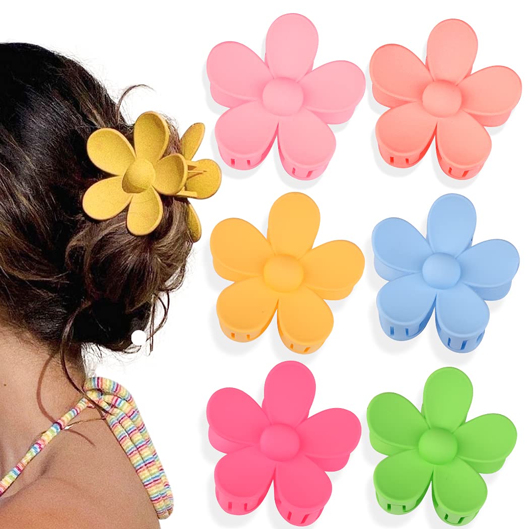 Canitor 6Pcs Hawaii Flower Claw Clips - Large Hair Clips for Thick or Thin Hair, Trendy Floral Hair Accessories for Women and Girls