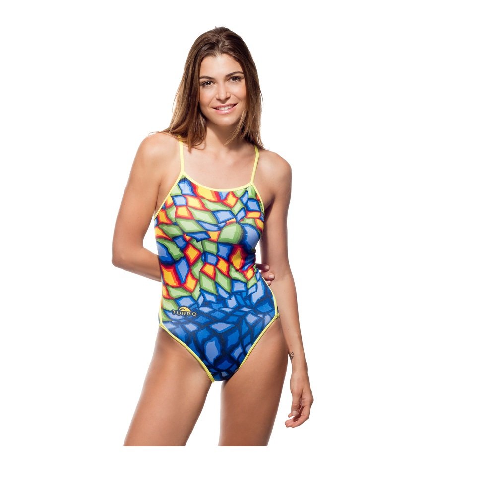 TurboTronic Bañador Mujer Crystal Azul Profesional Señora, Traje de Baño de Natacion Entrenamiento Competicion, Tira Estrecha Doble Capa