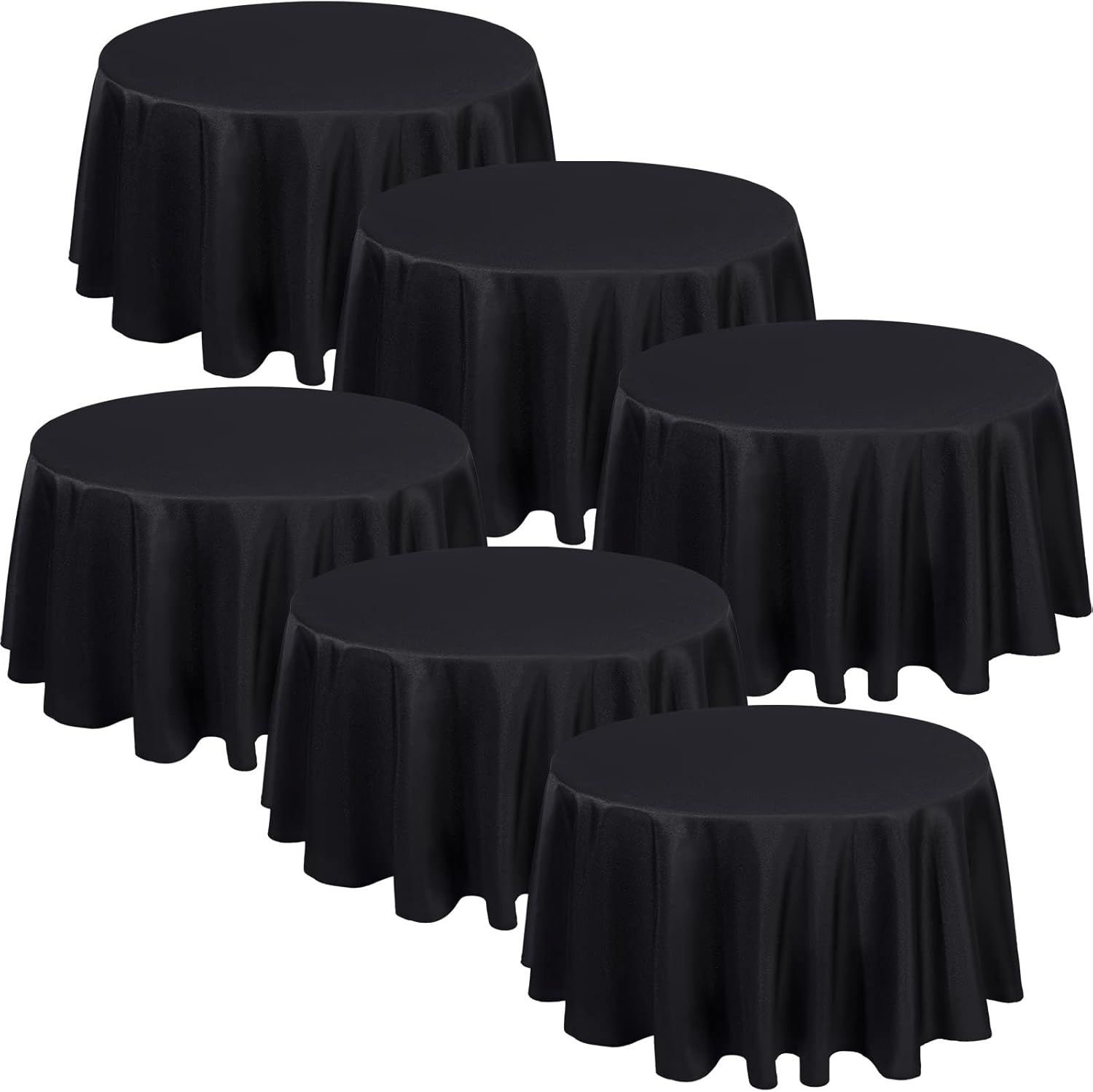 6 Pack 120 Inch Black Round Tablecloth Polyester Black