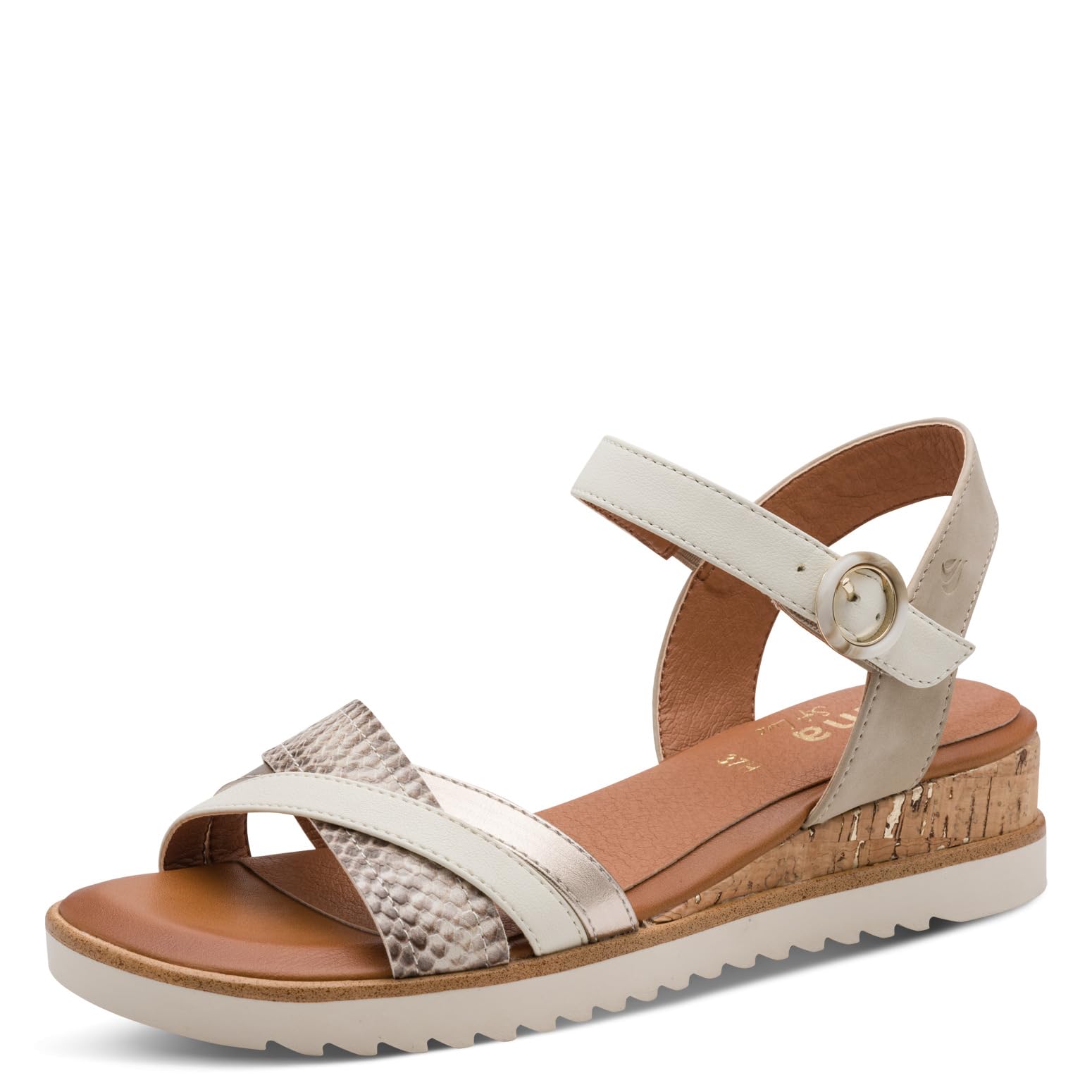 Jana Women's Wedge/Plat Sand Vegan Wedge Sandals, Beige/Gold, 38 EU
