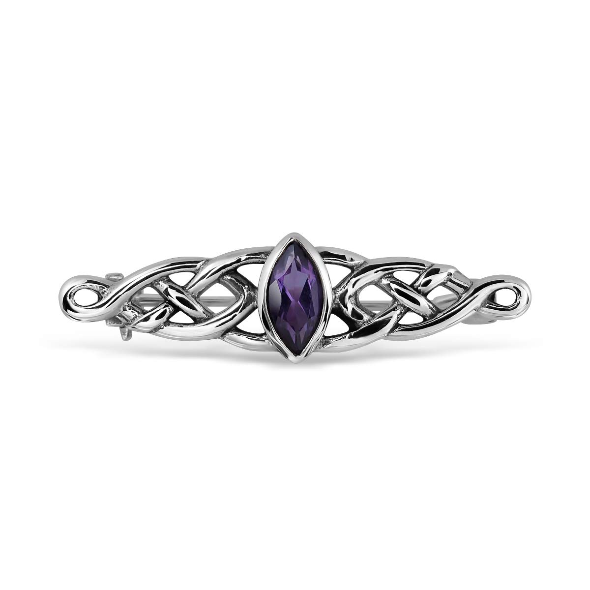 Broche celtique double trinité en argent 925 et améthyste de style artisanal - 6