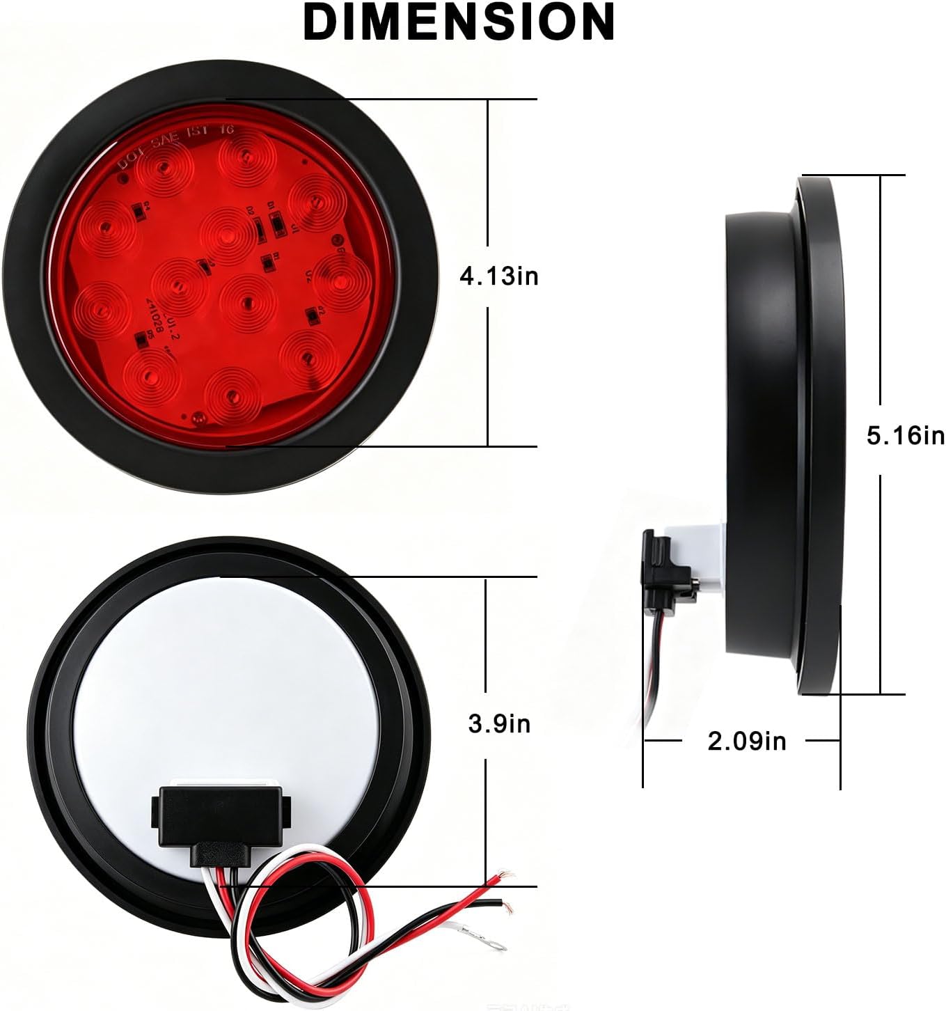 8Pcs 4 Inch Round LED Trailer Tail Lights Red Stop Turn Brake Lights 12LED