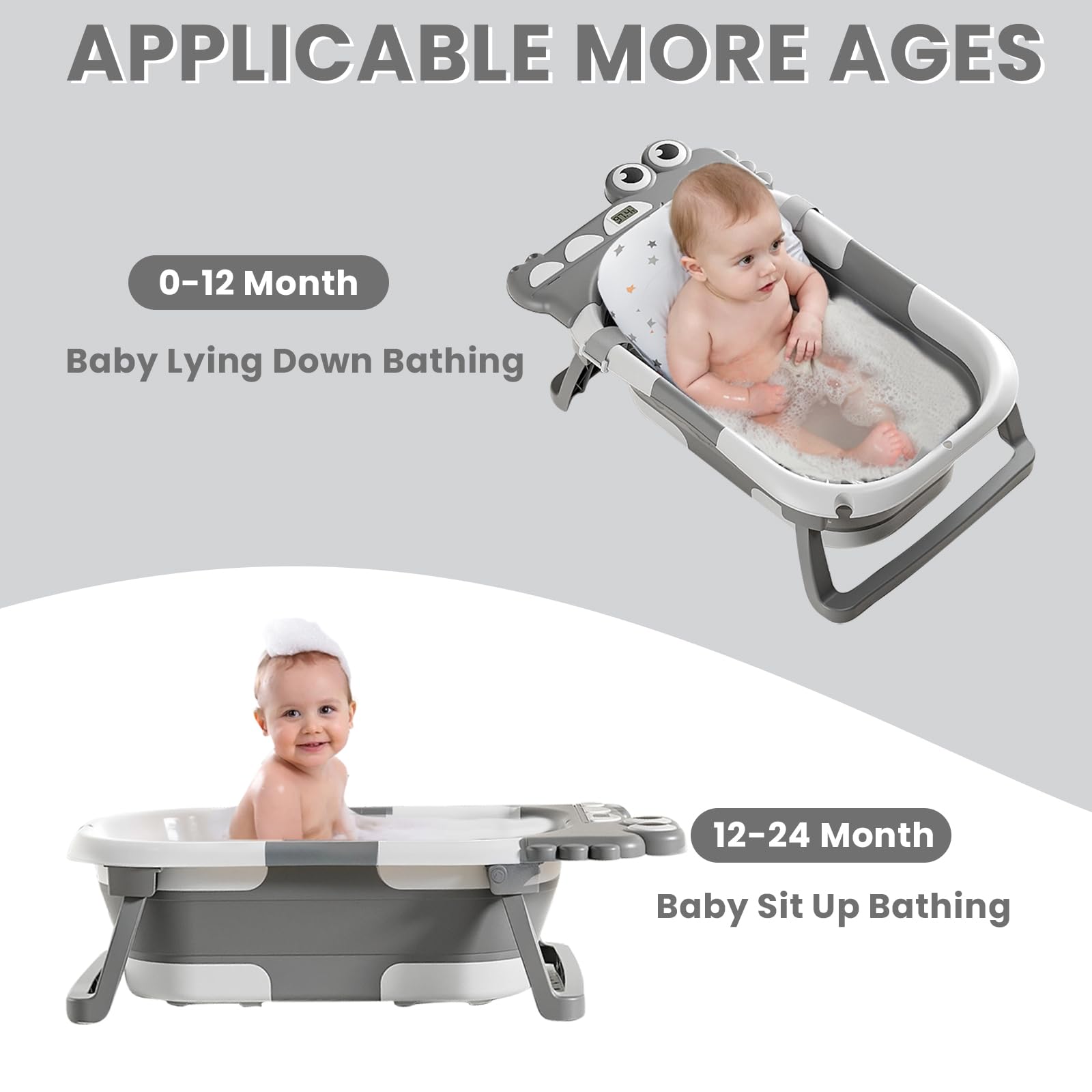 UBRAVOO Bañera plegable para bebé con cojín antideslizante – Bañera para bebés con asiento de bañera para bebé y termómetro de baño – desde el nacimiento hasta los 3 años – Regalos de nacimiento para