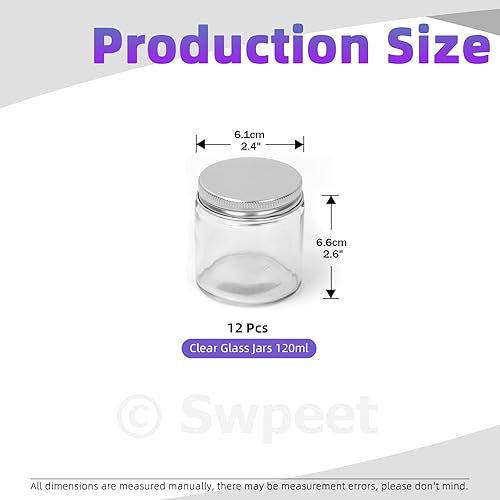 Miniatura 2 de Swpeet Paquete de 12 tarros de vidrio transparente de 4 oz  4.1 fl oz con tapa plateada, recipientes redondos de vidrio cosmético con tapas, tarros