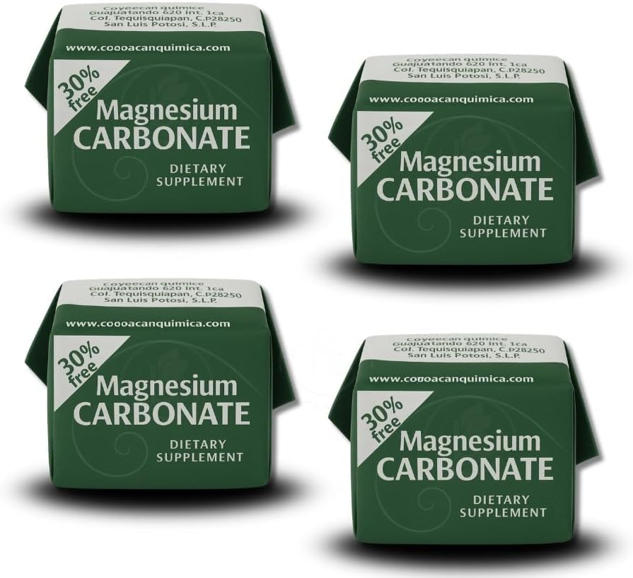 Carbonato de magnesio  0.25 oz x 4 cubos (paquete de)  Carbonato de magnesio puro  Grado alimenticio  Sin OMG, sin gluten, vegano  Carbonato de