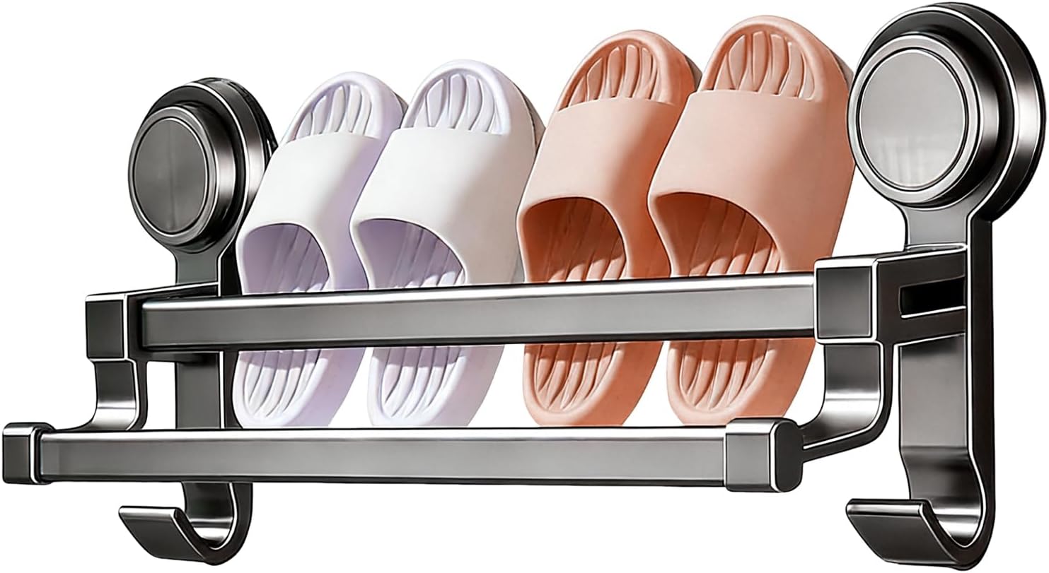 Double Pole Suction Towel Bar - No-Drill Wall-Mounted Rack | Strong Vacuum Cup Design for Glass, Tile, Mirror, Wall, or Door Installation Ideal for Bathrooms, Showers, Apartments, Home, or Shower