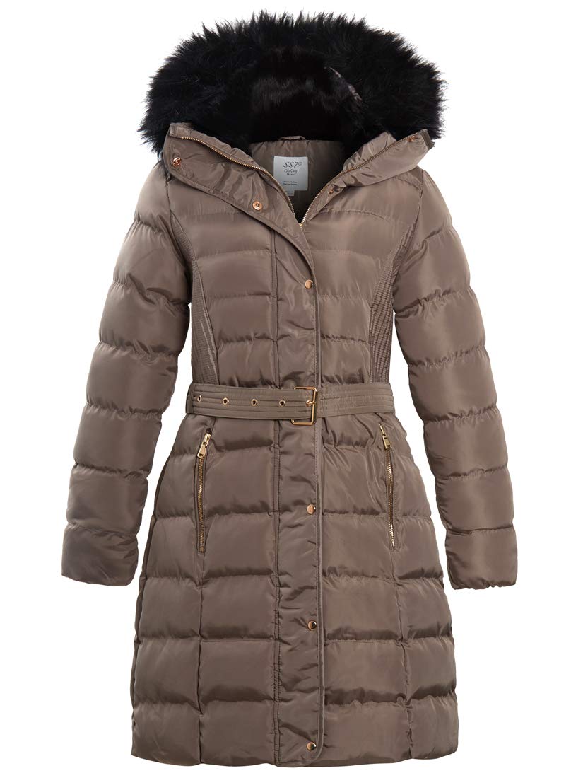 Ss7 Women's Stone Grey Padded Faux Fur Parka Coat (Uk, Numeric, 22, Regular, Regular, )