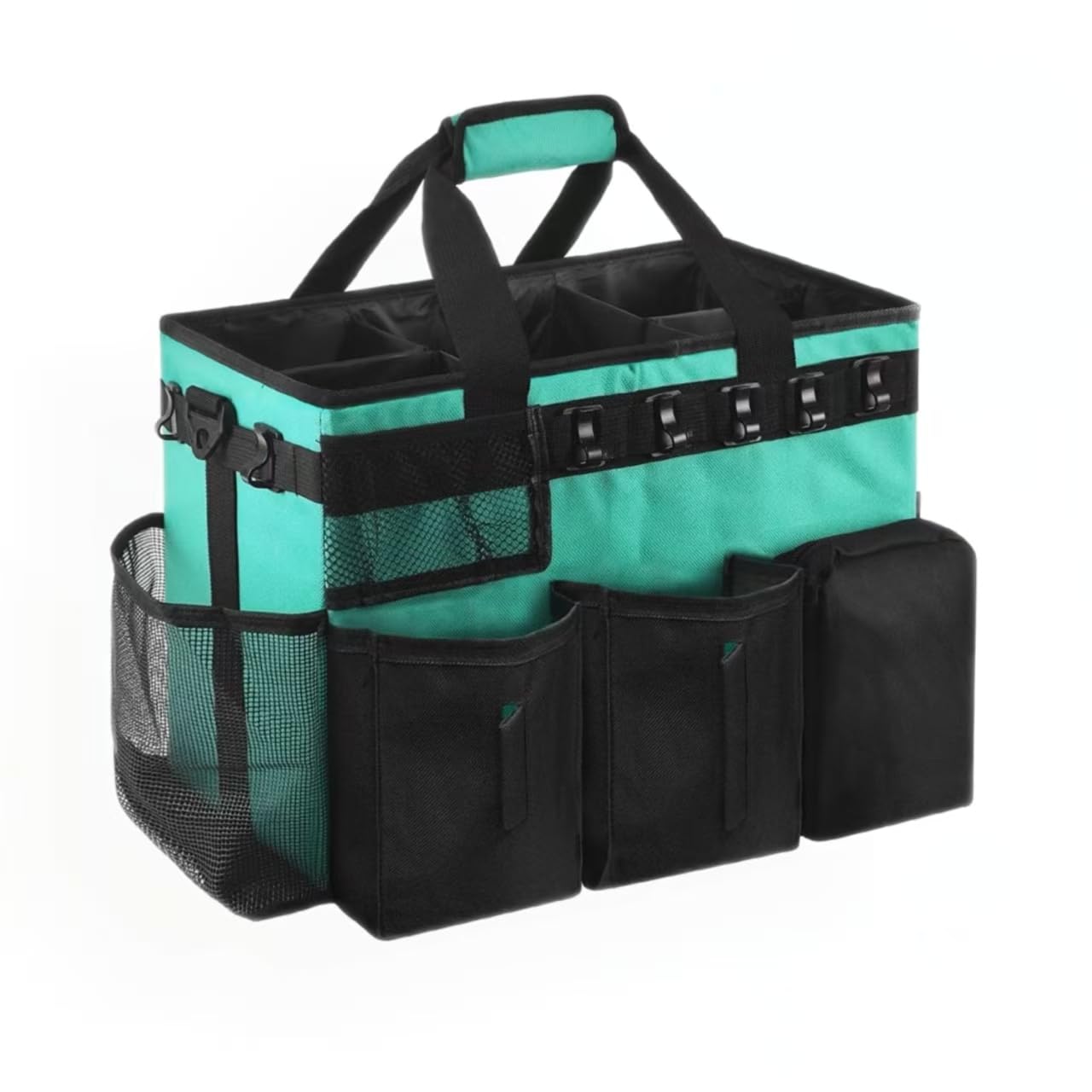 Boczif Cleaning Caddy Bag Wearable, Cleaning Caddy Supplies Organizer with Handle, Shoulder Straps & Detachable Divide, Cleaning Tool Organizers Tote Bag for Cleaners & Housekeepers (Green)