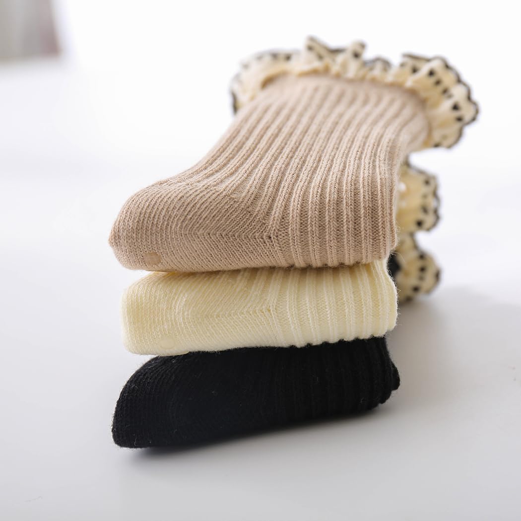 Baby Girls Ruffle Socks Infant Toddler Dress Socks Girls Frilly Floral Lace Ankle Socks For Spring Summer 5 Pairs - Image 3